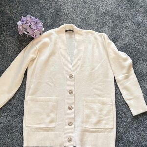 Ann Taylor Cream Button-Front Cardigan. Sz M